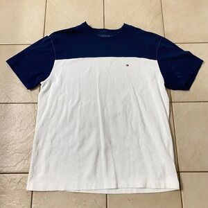 Tommy Hilfiger Men Color Block T Shirt Navy‎ White Size XL Chest Logo